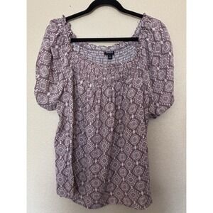 Torrid Washable Gauze Smocked Yoke Top in Washed Geos Rose Taupe Size 1